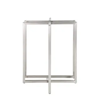 42" Clear And Silver Rounded Glass And Metal Trestle Base Dining Table
