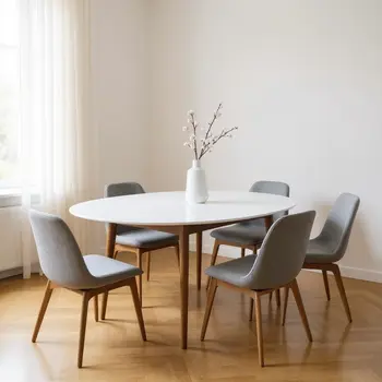 63" White And Brown Oval Dining Table