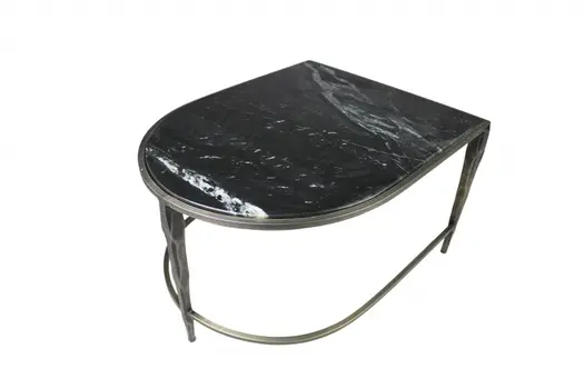 Set of Two Clear and Gold Glass and Iron Oval Frame Nested Coffee Tables
