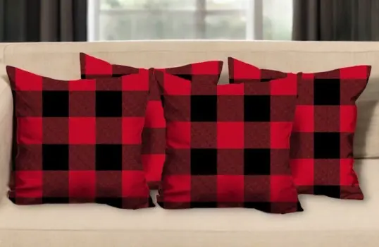 Set Of Four 18 X 18 Red And Black Plaid Zippered Polyester Christmas Throw Pillow