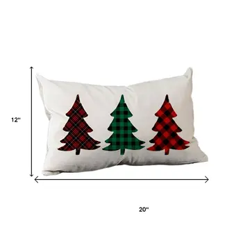 Set of 2 Christmas Tree Trio Plaid Lumbar Throw Pillows