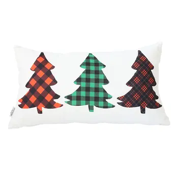 Christmas Tree Trio Plaid Lumbar Pillow Cover