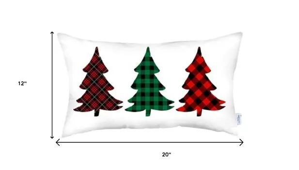 Set of 4 Christmas Tree Trio Plaid Lumbar Pillow Covers
