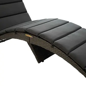 65" Faux Wicker and Dark Grey Cushions Chaise Lounge