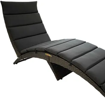 65" Faux Wicker and Dark Grey Cushions Chaise Lounge