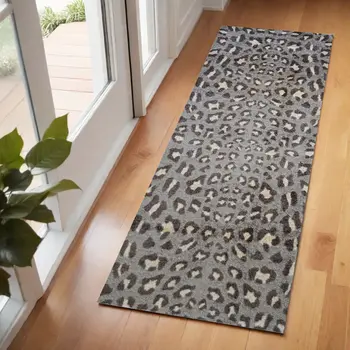 2' X 6' Gray and Brown Cheetah Washable Runner Rug