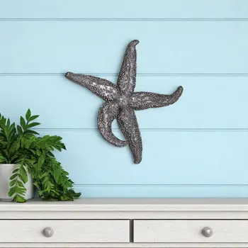 15" Antiqued Silver Resin Starfish Hanging Dimensional Sculpture