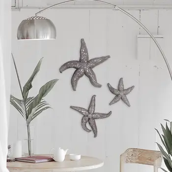 19" Antiqued Silver Resin Starfish Hanging Dimensional Sculpture