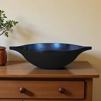 19" Black And Blue Solid Wood Novelty Centerpiece Bowl