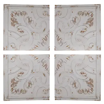 Set of Four White Wood Square Framed Art