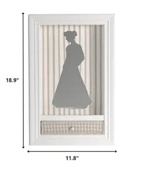 12" White Wood And Glass Woman Silhouette Shadowbox Wall Decor