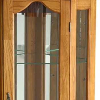 Golden Oak Scallop Top Lighted Corner Curio Cabinet