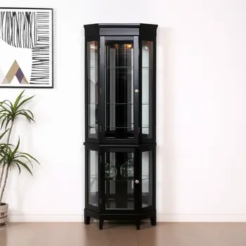 Elegant Black Lighted Curio Cabinet