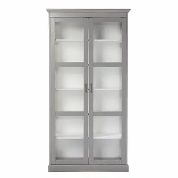 Gray Cornice Molding Double Door Curio Cabinet
