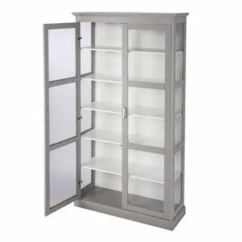 Gray Cornice Molding Double Door Curio Cabinet