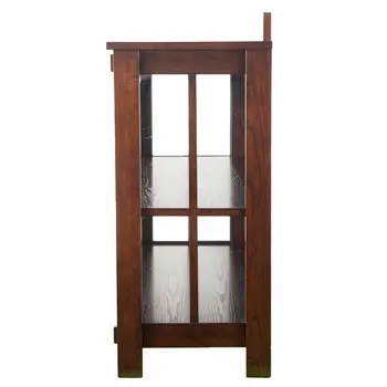 44" Brown Wood With Glass Sideboard with Two Doors