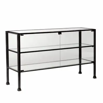 Rustic Black and Glass Double Door Cabinet