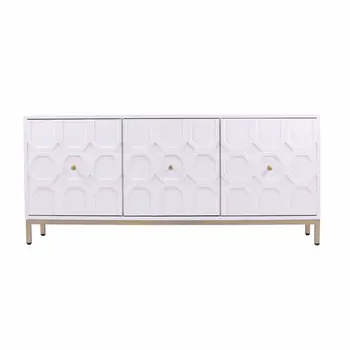 59" White and Gold Sideboard with Three Doors