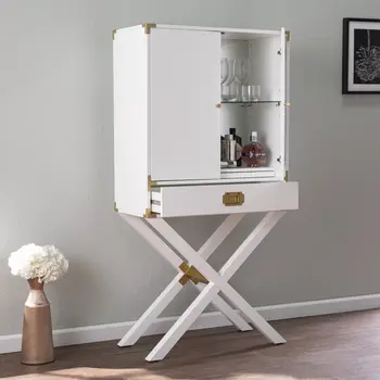 30" White Corner Display Stand With One Shelf And One Drawer
