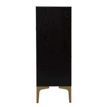 Modern Rustic Black Gold and Faux Rattan Bar Cabinet