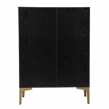 Modern Rustic Black Gold and Faux Rattan Bar Cabinet