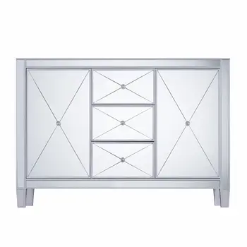 50" Silver Wood and Glass Three Drawer Credenza with Two Doors