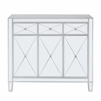 40" Silver Glass Three Drawer Sideboard with Three Doors