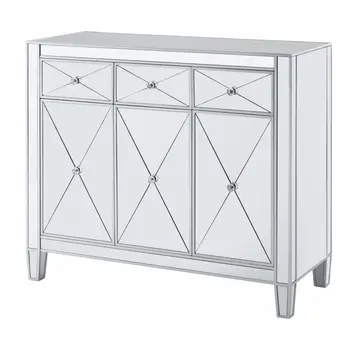 40" Silver Glass Three Drawer Sideboard with Three Doors