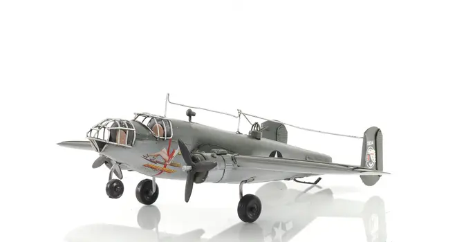 4" Gray and White Metal Hand Painted c1941 North American B-25 Mitchell Bomber Model Airplane