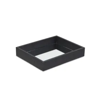10" Black Faux Shagreen And Mirrored Glass Tray
