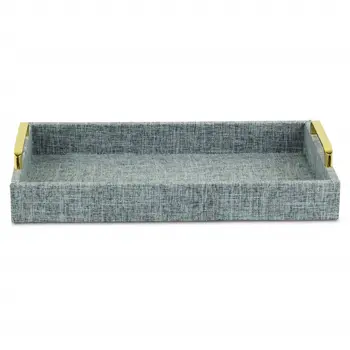 16" Light Blue Linen Handmade Serving Tray With Handles