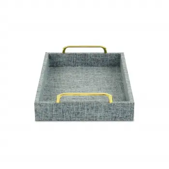 16" Light Blue Linen Handmade Serving Tray With Handles