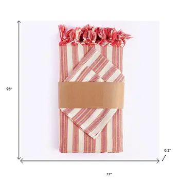 71" X 95" Red And White Striped Cotton Tablecloths