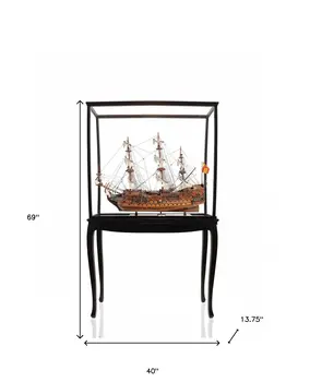 69" Wood Brown Solid Wood Hand Painted San Felipe Large Floor Display Model Boat