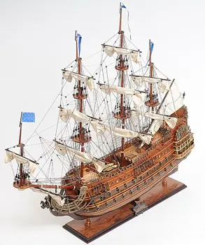 27" Wood Brown Solid Wood Hand Painted Solei Royal Medium Model Boat