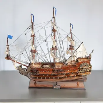 27" Wood Brown Solid Wood Hand Painted Solei Royal Medium Model Boat
