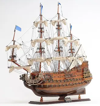 33" Brown Solid Wood Hand Painted Solei Royal Model Boat