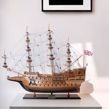 33" Wood Brown Sovereign of the Seas Hand Painted Boat Sculpture