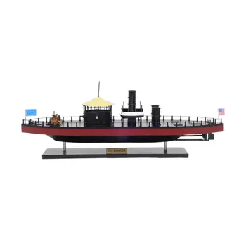 11" Black and Red Solid Wood Hand Painted 1862 USS Monitor Model Boat