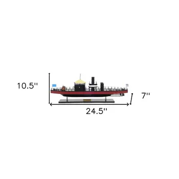 11" Black and Red Solid Wood Hand Painted 1862 USS Monitor Model Boat