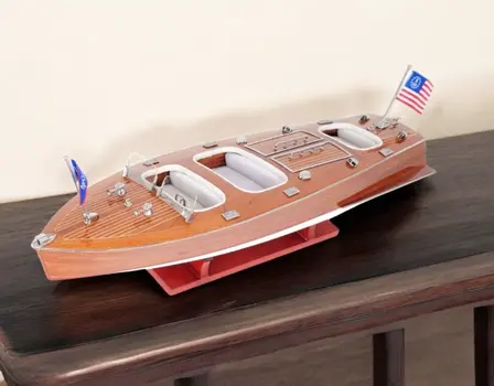 10" Wood Brown Solid Wood Hand Painted Model Boat Tabletop Sculpture