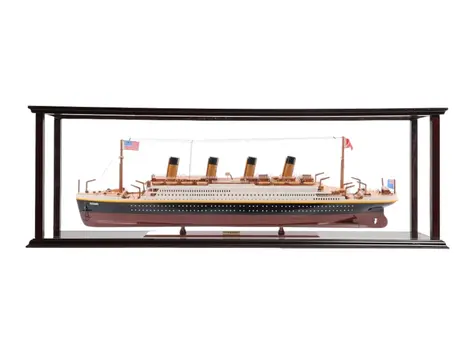 15" Black and Red Solid Wood Hand Painted 1912 RMS Titanic Large Display Case Model Boat