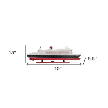 13" Black and Red RMS Queen Mary II Large Boat Hand Painted Decorative Boat