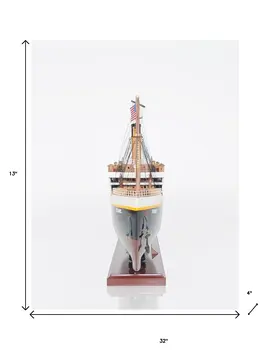 13" Black and White Solid Wood Hand Painted 1912 RMS Titanic Lights Model Boat