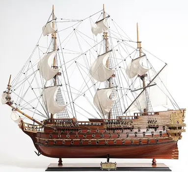 32" Wood Brown Solid Wood Hand Painted St. Espirit Model Boat
