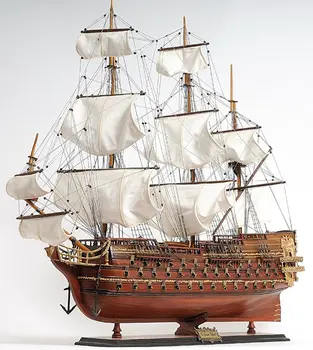 32" Wood Brown Solid Wood Hand Painted St. Espirit Model Boat