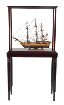 50" Wood Brown Solid Wood Hand Painted Model Boat Tabletop Sculpture