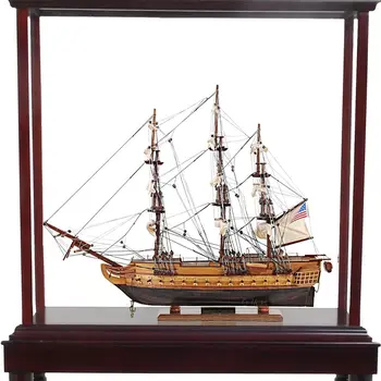 50" Wood Brown Solid Wood Hand Painted Model Boat Tabletop Sculpture