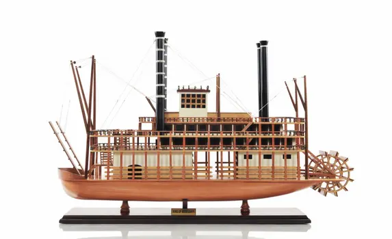 17" Wood Brown Solid Wood Hand Painted King of Mississippi Model Boat