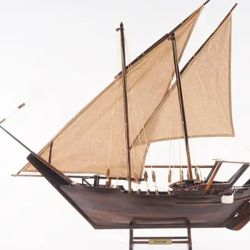 27" Wood Brown Solid Wood Hand Painted Dhow Medium Model Boat